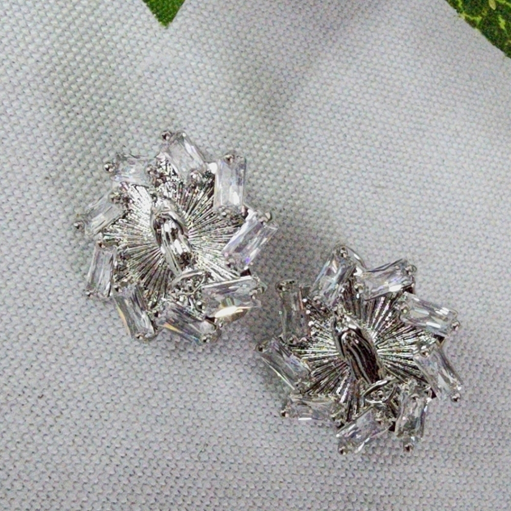 White Gold Virgin Mary with Baguette CZ Small Hoop Earrings